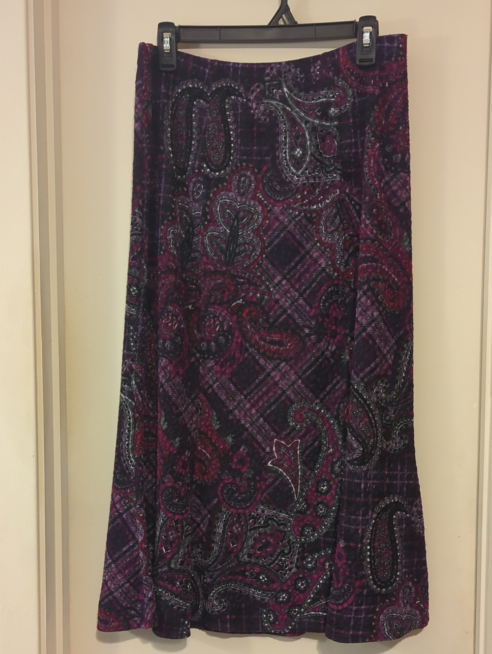 Vintage Choices Dark Purple Paisley Maxi Skirt with Pink Accents